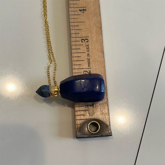 Lapis Lazuli Perfume Bottle Pendant Necklace‎ Gold Chain 20" Blue Stone - Picture 9 of 10